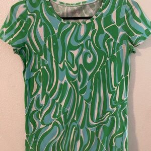 Lilly Pulitzer Green & White Swirl Short Sleeve Top Size XSmall